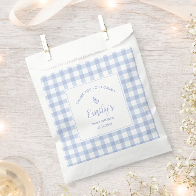 Blue Gingham Boy Baby Shower Thank You For Coming Favour Bag (Clipped)
