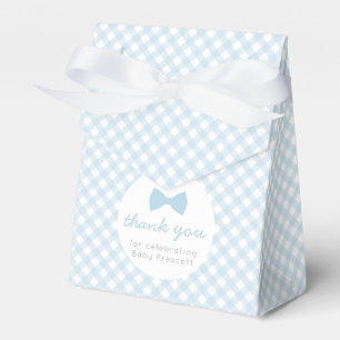 Blue gingham boy bow tie baby shower favor box