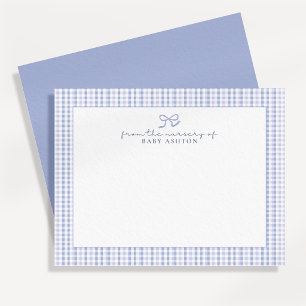 Blue Gingham  Boy Personalized Nursery Note Card