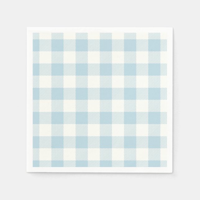Blue Gingham Buffalo Check Baby Shower Napkin (Front)