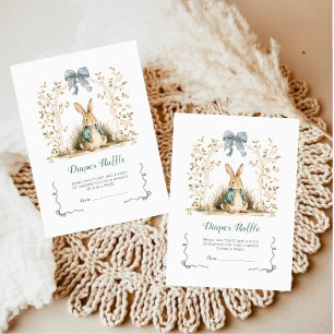 Blue Gingham Bunny Classic Diaper Raffle  Enclosure Card