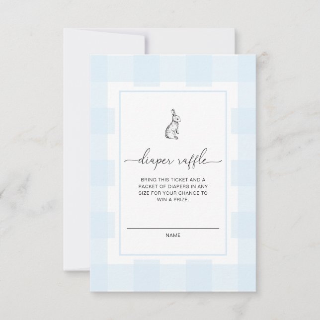 Blue Gingham Bunny Diaper Raffle Enclosure Card (Front)