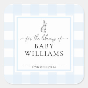 Blue Gingham Bunny For The Library Of Bookplate Square Sticker