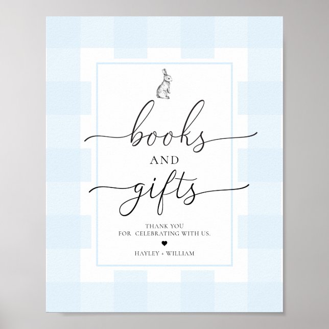 Blue Gingham Bunny Rabbit Books and Gifts Poster (Front)