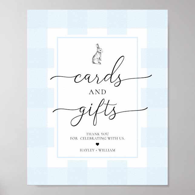 Blue Gingham Bunny Rabbit Cards and Gifts Poster (Front)