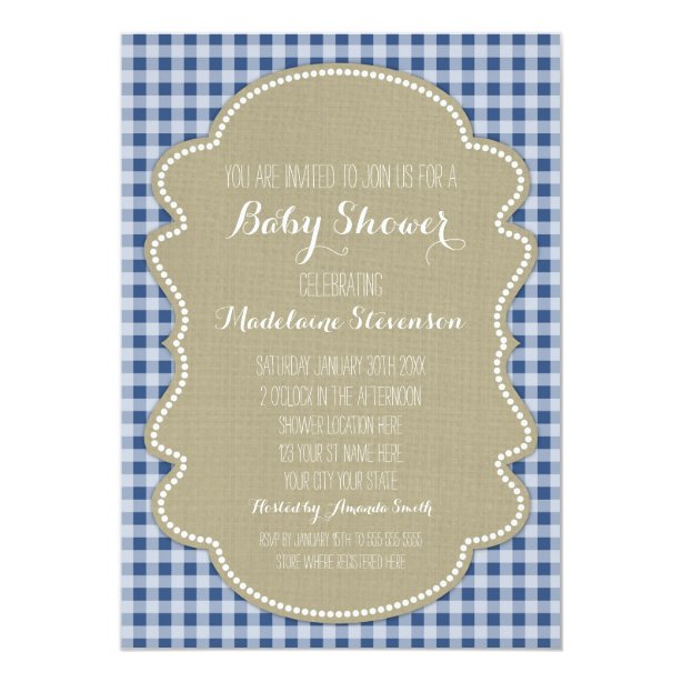 Blue Gingham Baby Shower Invitations & Announcements Zazzle CA