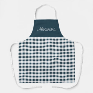 Blue Gingham Check Adult Personalized Cooking  Apron