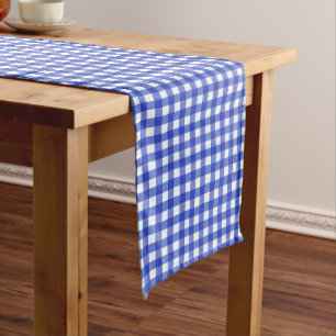 Blue Gingham Check Long Table Runner