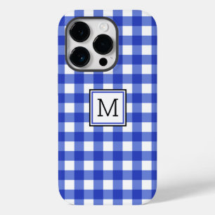 Blue Gingham Check Monogram Case-Mate iPhone 14 Pro Case