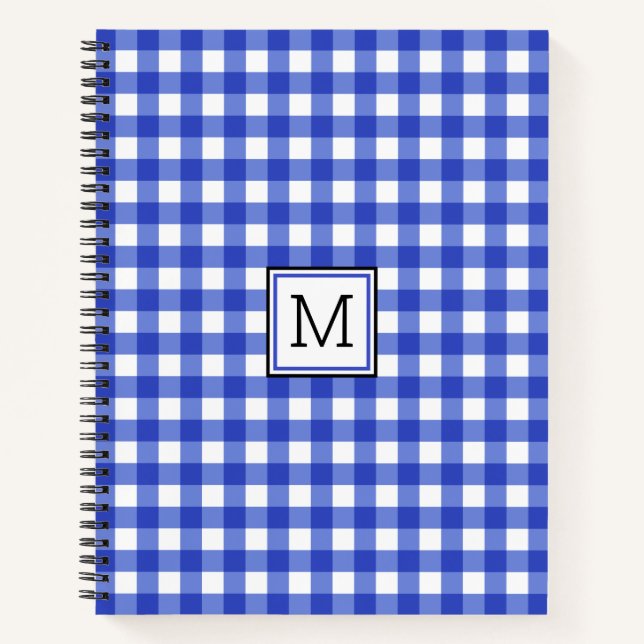 Blue Gingham Check Monogram Notebook (Front)