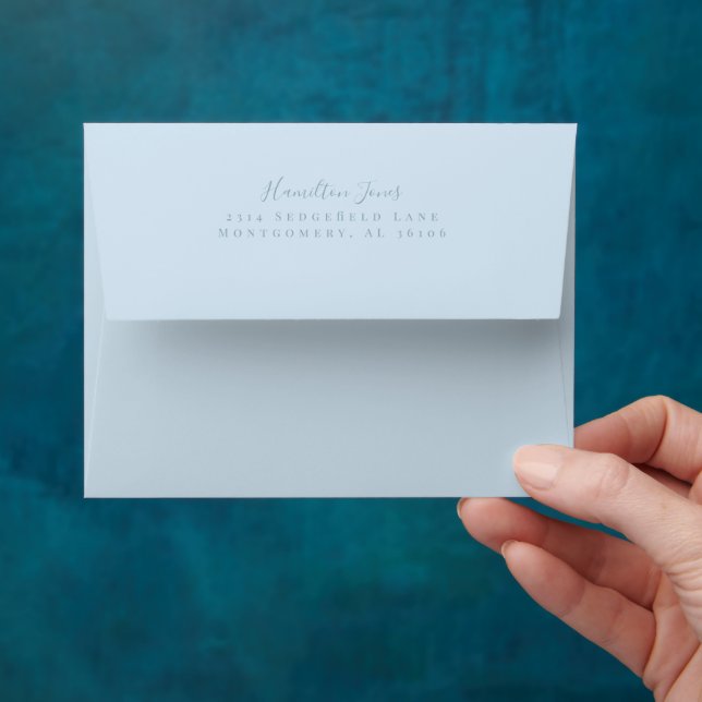 Blue Gingham Check Personal Stationery Envelope (Hand)