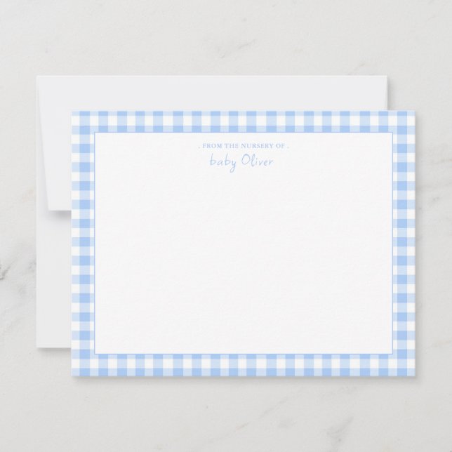 Blue Gingham check Personalized Flat Thank You Card (Front)