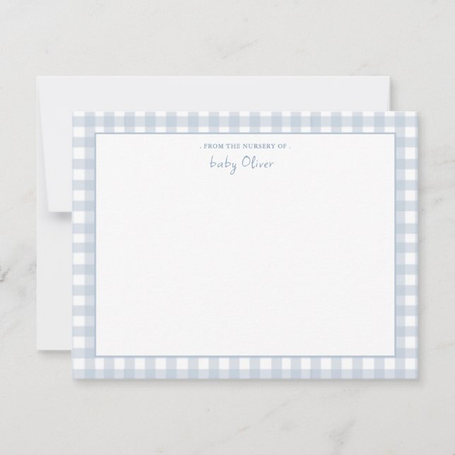 Blue Gingham check Personalized Flat Thank You Card (Front)