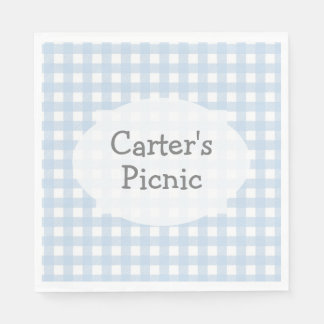 Blue Gingham Check Print Picnic Party Napkin