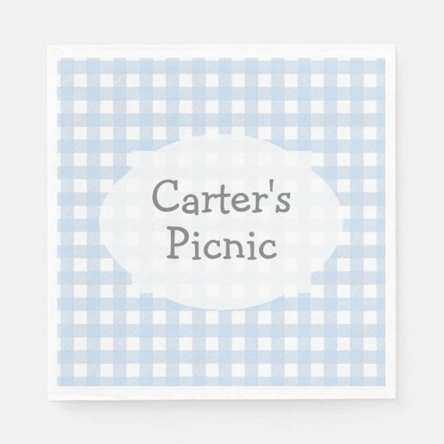 Blue Gingham Check Print Picnic Party Napkin (Front)