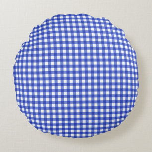 Blue Gingham Check Round Pillow