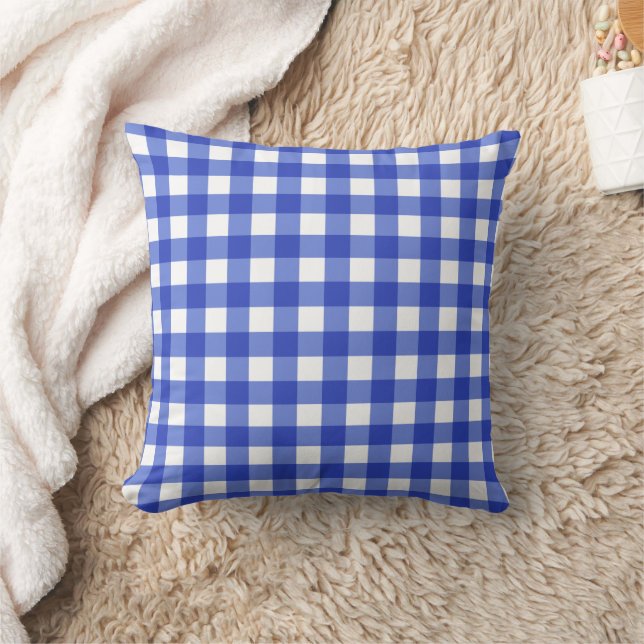 Blue Gingham Check Throw Pillow (Blanket)