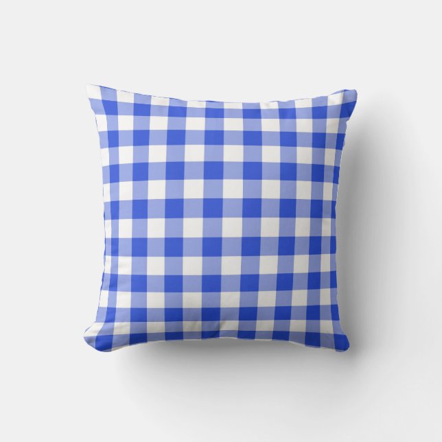 Blue Gingham Check Throw Pillow (Front)
