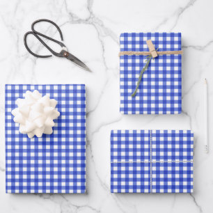 Blue Gingham Check Wrapping Paper Sheet