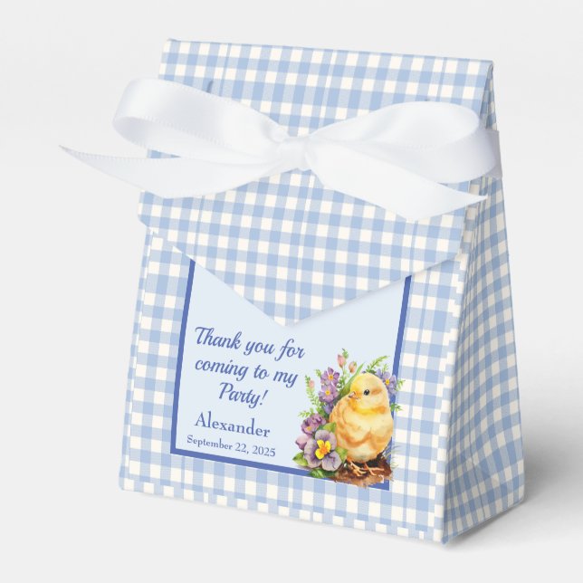 Blue Gingham Chequered Birthday Party Favor Box (Front Side)