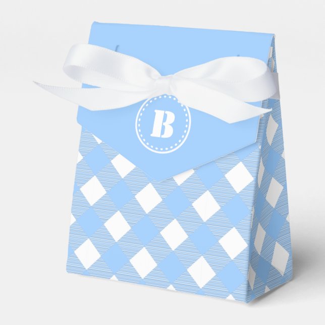 Blue Gingham Chequered Pattern Favour Box (Front Side)