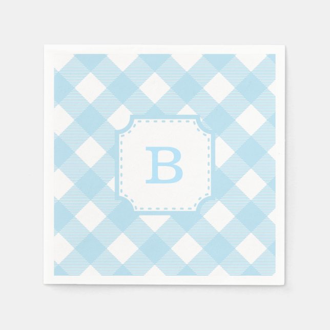 Blue Gingham Chequered Pattern Paper Napkin (Front)