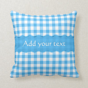 Blue Gingham Chequered  Pattern Personalized Throw Pillow