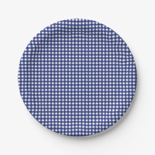 blue gingham chequered stylish trendy   paper plate