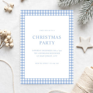 Blue Gingham Christmas Party Invitation