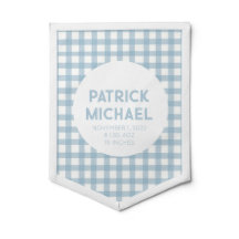 Blue Gingham Classic Baby Birth Announcemen Banner