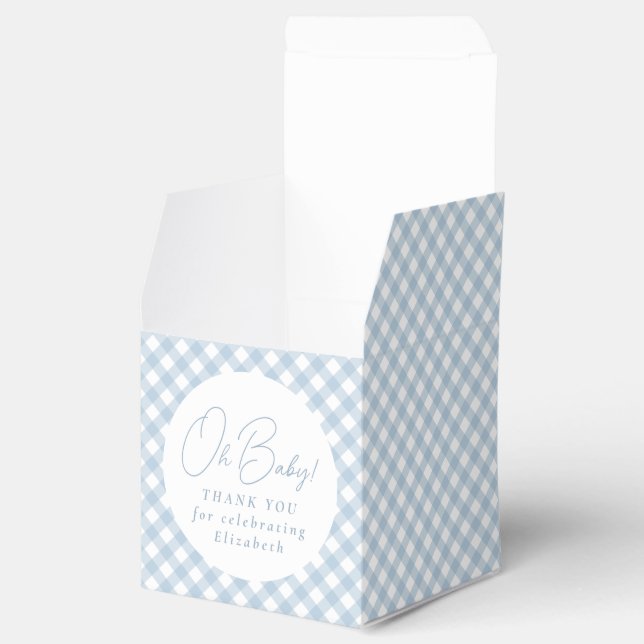 Blue gingham classic cute simple baby boy shower favor box (Opened)