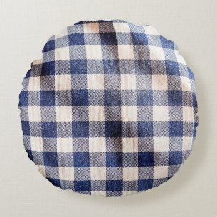 blue gingham cloth closeup, shirts fabric texture round pillow
