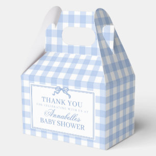 Blue Gingham Coquette Bow Baby Shower Gable Favor Box