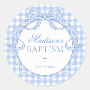 Blue Gingham Coquette Bow Baptism Envelope Seal