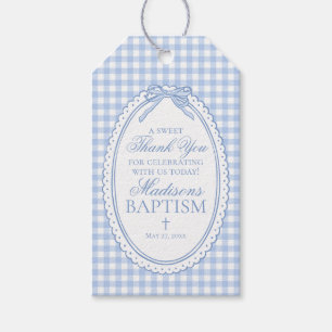 Blue Gingham Coquette Bow Baptism Favours Gift Tags