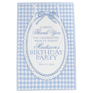 Blue Gingham Coquette Bow Birthday Party Favors Medium Gift Bag