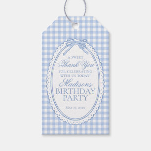 Blue Gingham Coquette Bow Birthday Party Favours Gift Tags