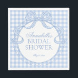 Blue Gingham Coquette Bow Bridal Shower Dessert Napkin<br><div class="desc">A charming blend of classic and coquette, this pastel gingham party collection brings a soft, preppy touch to your celebration. Featuring delicate gingham patterns paired with sweet bow accents, each piece is designed to create a light, feminine, and effortlessly polished party aesthetic. Perfect for showers, birthdays, and garden-inspired gatherings, this...</div>