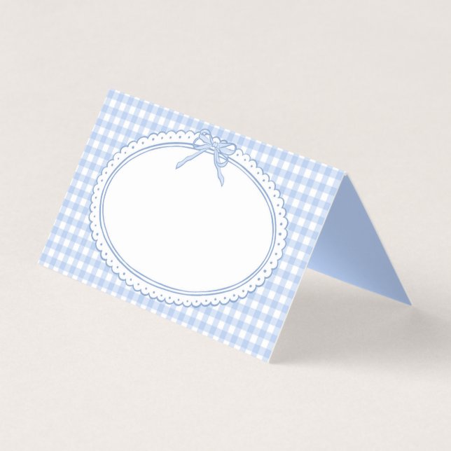 Blue Gingham Coquette Bow Place Card Table Decor (Front)