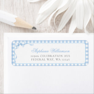 Blue Gingham Coquette Bow Return Address