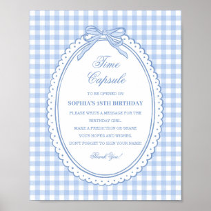 Blue Gingham Coquette Bow Time Capsule Game Poster