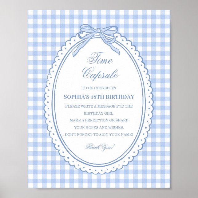 Blue Gingham Coquette Bow Time Capsule Game Poster (Front)
