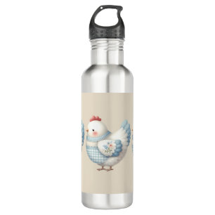 Blue Gingham Cottage Hen 710 Ml Water Bottle