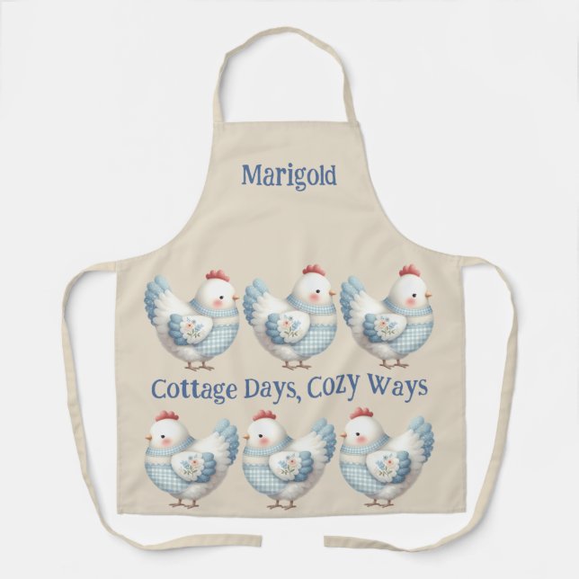 Blue Gingham Cottage Hen  Apron (Front)