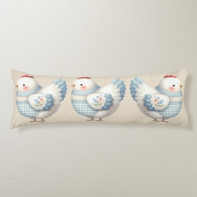 Blue Gingham Cottage Hen Body Pillow (Front)