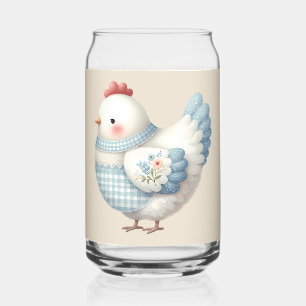 Blue Gingham Cottage Hen Can Glass