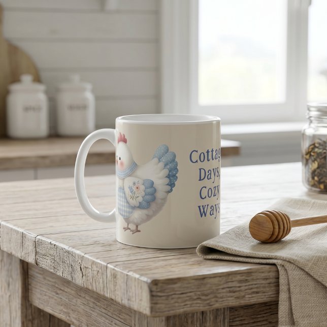 Blue Gingham Cottage Hen Cozy Ways Coffee Mug (Blue Gingham Cottage Hen Cozy Ways Coffee Mug)