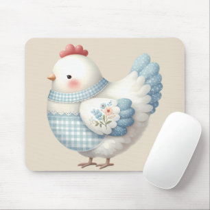 Blue Gingham Cottage Hen Mouse Pad