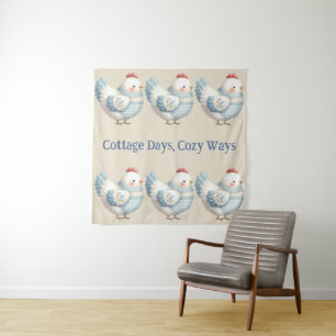 Blue Gingham Cottage Hen  Tapestry