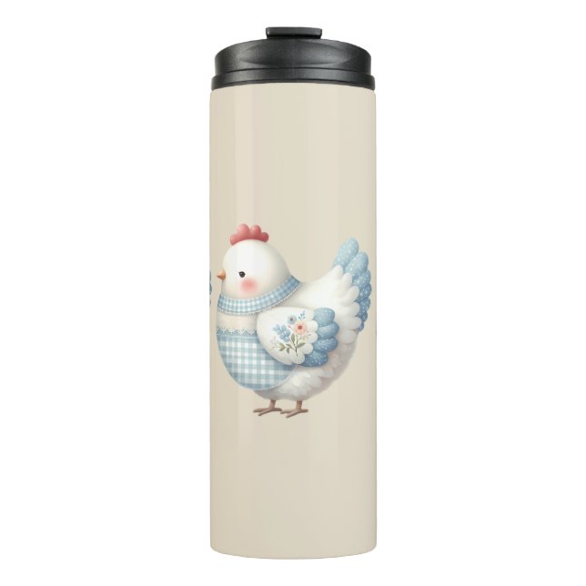 Blue Gingham Cottage Hen Thermal Tumbler (Front)